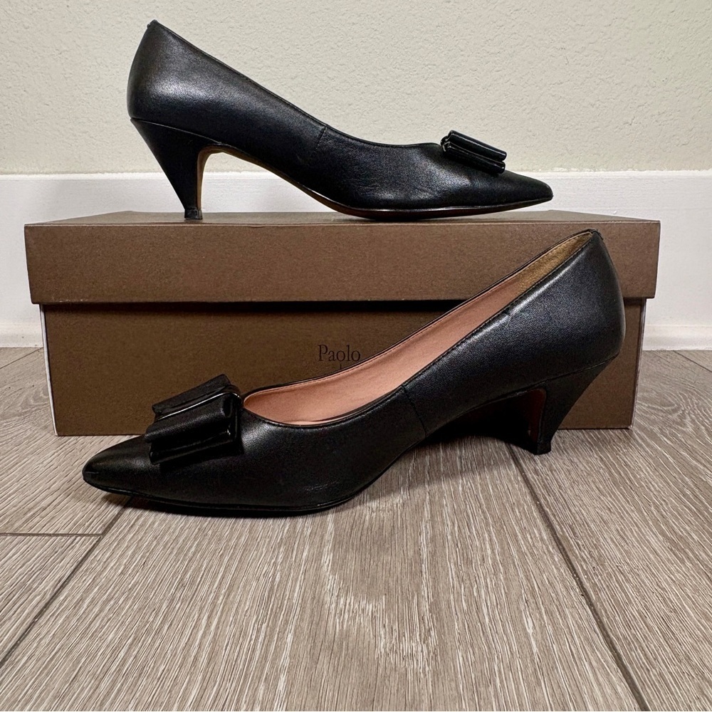 Paolo Perdue Classic Black Kitten Heels with Bow Accent Size 6.5